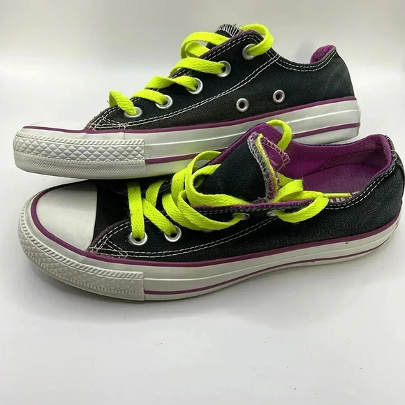 Converse women’s low top sneakers shoes black purple double tongue 6 140062F Y2K - Picture 5 of 10